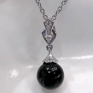 Shungite White Zircon Sterling Silver Drop Pendant